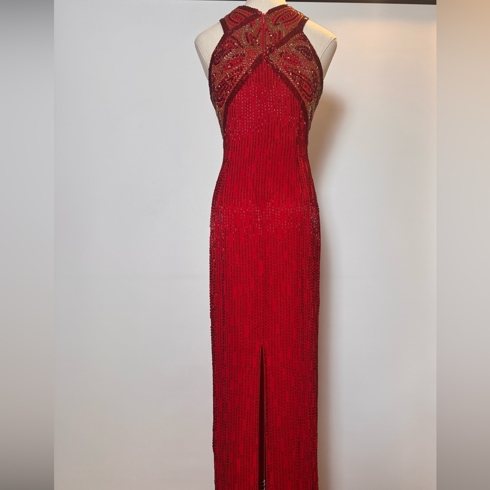 Rare Vintage Lillie Ruban Red/Gold Sequined Gown – Size 6 - Picture 10 of 13